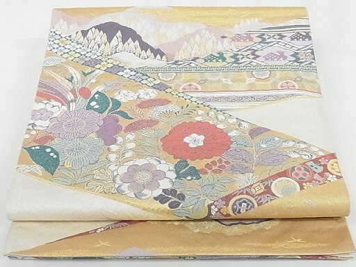 平和屋着物◎六通柄袋帯 裂型辻ヶ花の調 金糸 正絹 逸品 AAAH9349Abw 平和屋着物◎六通柄袋帯 裂型辻ヶ花の調 金糸 正絹 逸品 AAAH9349Abw
