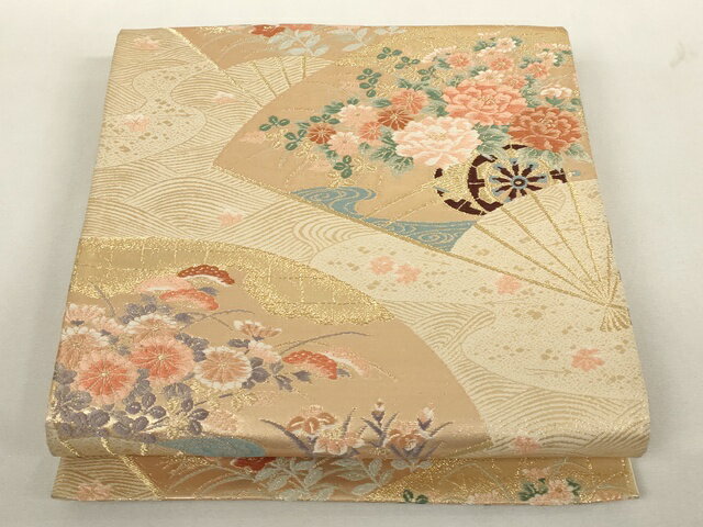 平和屋着物◎六通柄袋帯 扇面花車文 金糸 正絹 逸品 AAAL1608Amf