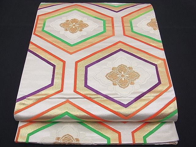 平和屋着物■六通柄袋帯　唐織　花菱亀甲　金糸　逸品　n-vz0460