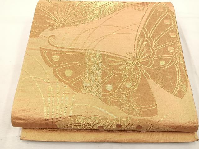 平和屋着物◎六通柄袋帯　舞蝶文　金糸　正絹　逸品　BAAW1076mz
