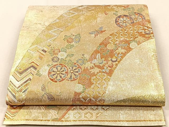 平和屋着物◎六通柄袋帯 源氏車舞蝶花文 金糸 正絹 逸品 CAAX2812id