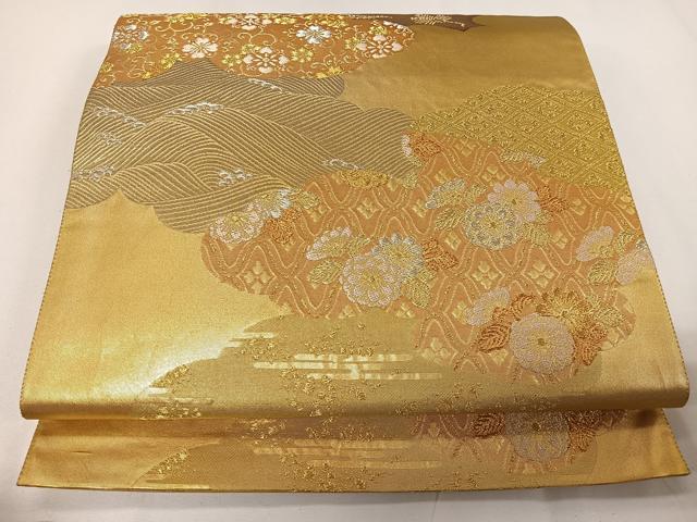平和屋着物◎六通柄袋帯　唐織　雲取り吉祥花文　金銀糸　三越扱い　正絹　逸品　CAAY8418ua