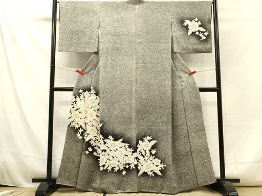 平和屋着物■訪問着 草花文 たたき染め 黒地 正絹 逸品 DAAU0153cd 平和屋着物■訪問着 草花文 たたき染め 黒地 正絹 逸品 DAAU0153cd