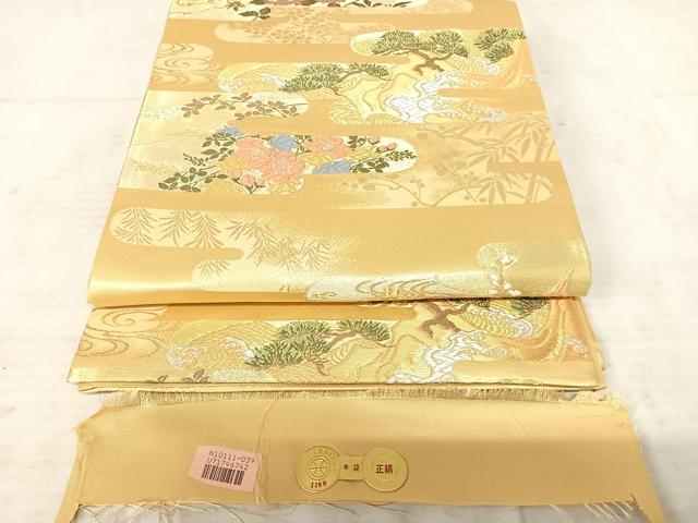 平和屋着物◎西陣　六通柄袋帯　唐織　雲取り花文　金銀糸　正絹　逸品　AAAT6181yx