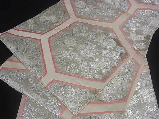 平和屋着物■六通柄袋帯 亀甲花文 宝尽くし 銀糸 逸品 ar3757 平和屋着物■六通柄袋帯 亀甲花文 宝尽くし 銀糸 逸品 ar3757