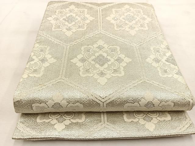 平和屋着物◎佐賀錦　全通柄袋帯　亀甲花文　銀糸　正絹　逸品　BAAU8935yc(4)
