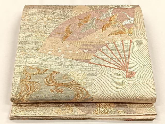 平和屋着物◎六通柄袋帯　光琳末広　金銀糸　正絹　逸品　CABH7548yk
