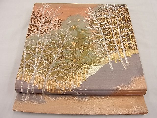 平和屋着物■六通柄袋帯　遠山風景文　金銀糸　逸品　n-ip0549