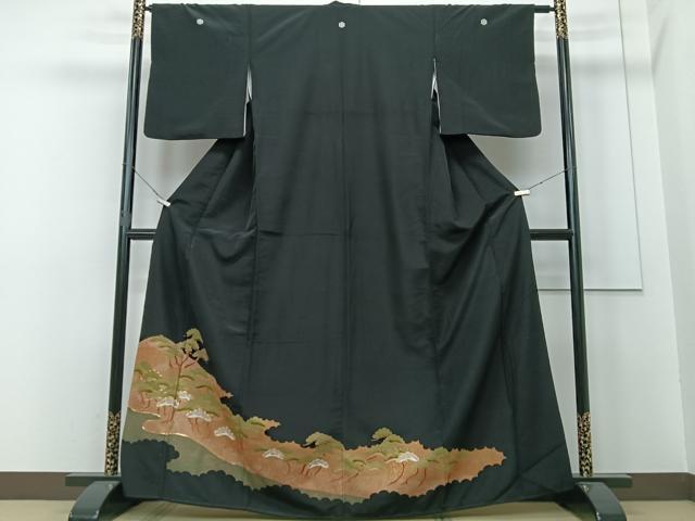 平和屋着物■豪華黒留袖 駒刺繍 浜松文 金彩 正絹 逸品 CAAU6582xe