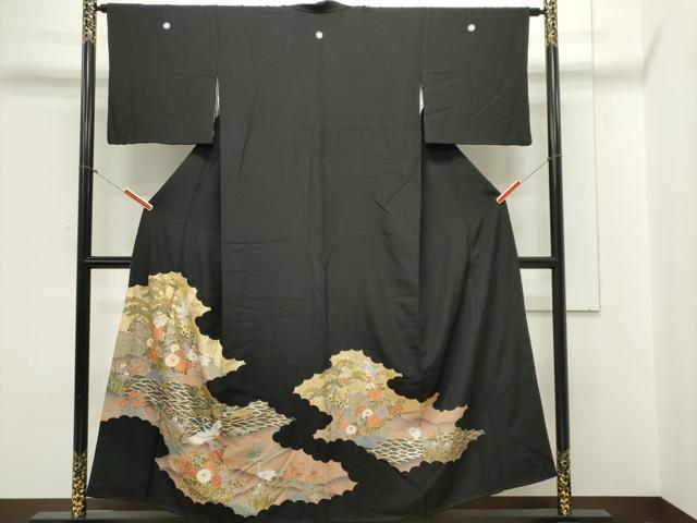Rakuten - 平和屋着物■豪華黒留袖 駒刺繍 飛鶴風景花文 金彩 正絹 逸品 CAAZ1322ou