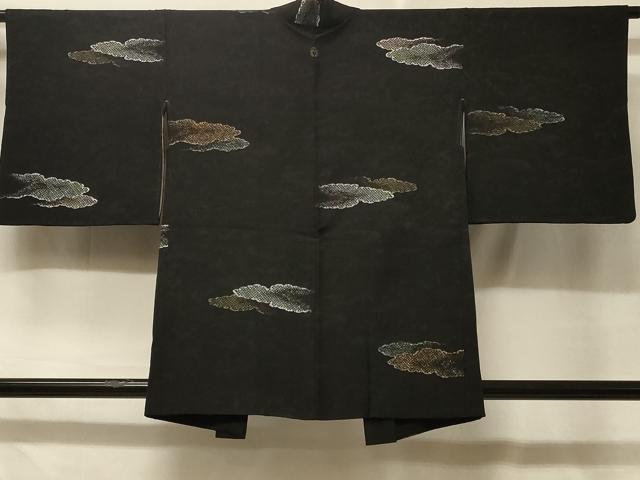 Kimono - 平和屋着物＃羽織　寿光織　雲取り文　黒地　金銀糸　正絹　逸品　CABD7704in