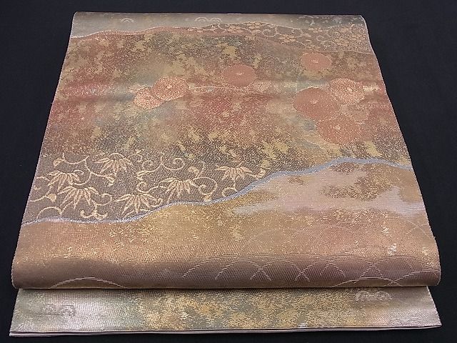平和屋着物■六通柄袋帯　道長万寿菊文　金銀彩　逸品　n-nr0010