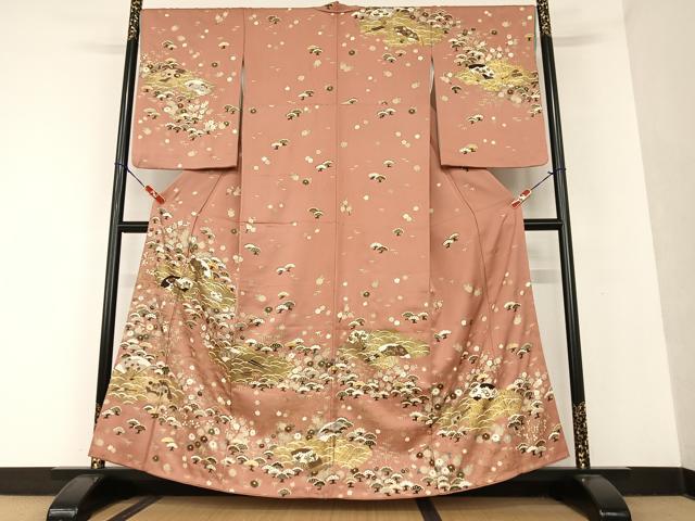 Kimono - 平和屋着物●訪問着　駒刺繍　松竹梅舞扇文　金彩　うそつき襦袢　正絹　逸品　AAAU8285zg
