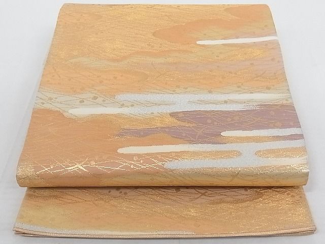 平和屋着物◎六通柄袋帯　エ霞文　金糸　正絹　逸品　AAAH9781Aru