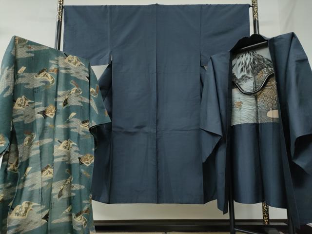 平和屋着物●男性　本場大島紬　アンサンブル・長襦袢セット　80亀甲　総詰め　正絹　逸品　CABB4663yc