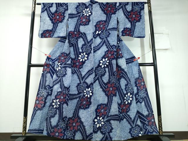 平和屋着物∴夏物　浴衣　有松鳴海絞り　枝花文　綿　逸品　CABD2694ng