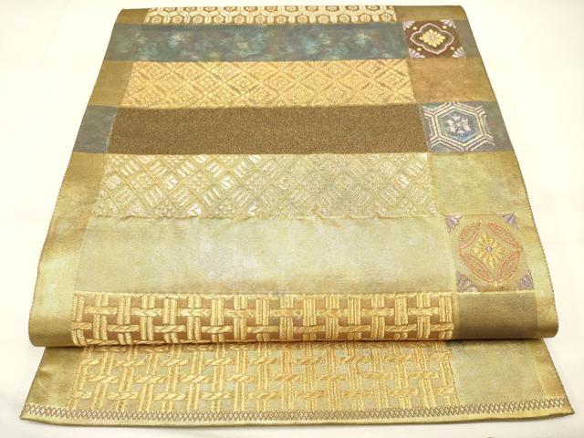 平和屋着物◎六通柄袋帯　横段花文　金糸　引箔　正絹　逸品　DAAK8334bc