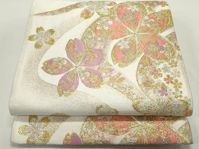 平和屋着物●六通柄袋帯　流水舞桜文　金銀糸　正絹　逸品　DAAV9234ob
