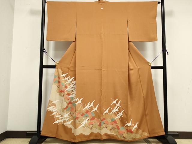 平和屋着物■豪華色留袖 駒刺繍 飛鶴枝松文 金彩 正絹 逸品 DAAW8952qa