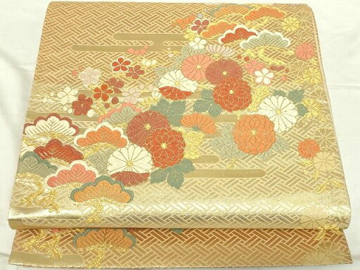 平和屋着物◎六通柄袋帯 唐織 エ霞草花文 金糸 逸品 DAAG1484we 平和屋着物◎六通柄袋帯 唐織 エ霞草花文 金糸 逸品 DAAG1484we