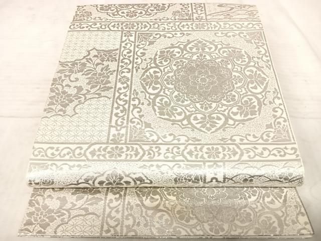 平和屋着物◎六通柄袋帯　正倉院花文　銀糸　正絹　逸品　AAAZ5931yx