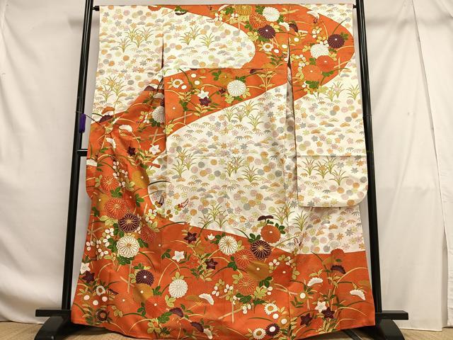 乐天商城 - 平和屋着物■豪華振袖　駒刺繍　草花文　金彩　正絹　逸品　AABF8632oa