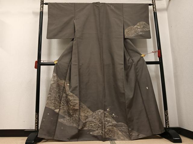Rakuten - 平和屋着物●訪問着　作家物　紬地　草花文　金彩　銀座おゝぎ屋扱い　正絹　逸品　AABJ3969ph