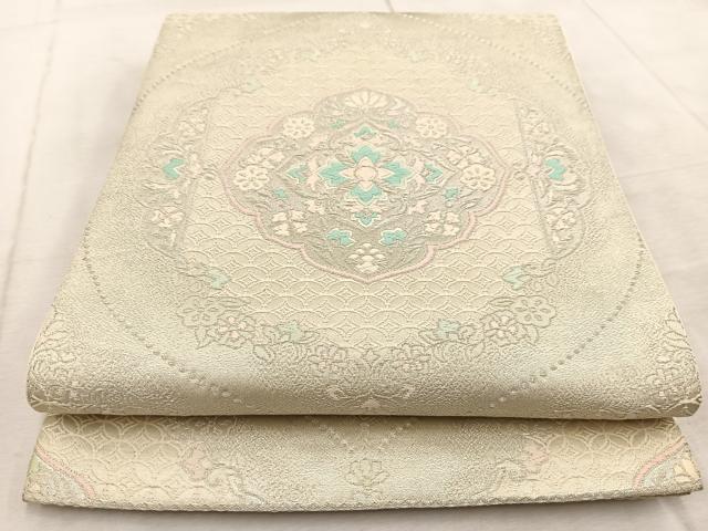 平和屋着物◎六通柄袋帯　唐織　正倉院花文　銀糸　正絹　逸品　BAAV4752yc
