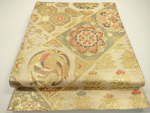 平和屋着物▼六通柄袋帯　名物裂檜垣文　金銀糸　正絹　逸品　DAAW3318fe