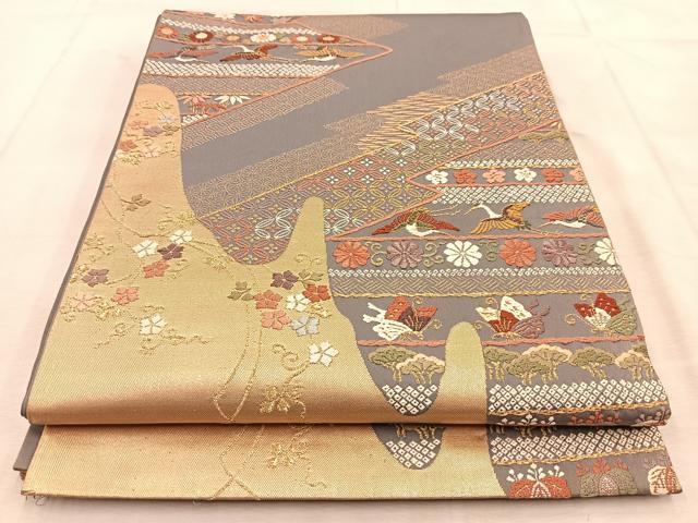 平和屋着物◎六通柄袋帯　唐織　吉祥動物花文　金糸　正絹　逸品　BAAU8941yc