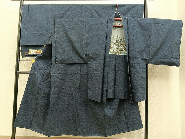 平和屋着物■男性 本場大島紬 アンサンブル 100亀甲 羽裏:富士山 正絹 逸品 BAAR0401jr