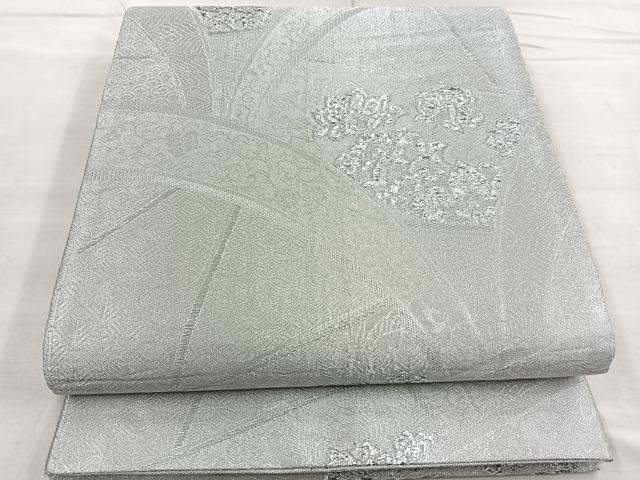 平和屋着物■佐賀錦　六通柄袋帯　片輪車草花文　銀糸　正絹　逸品　BAAN3073ea