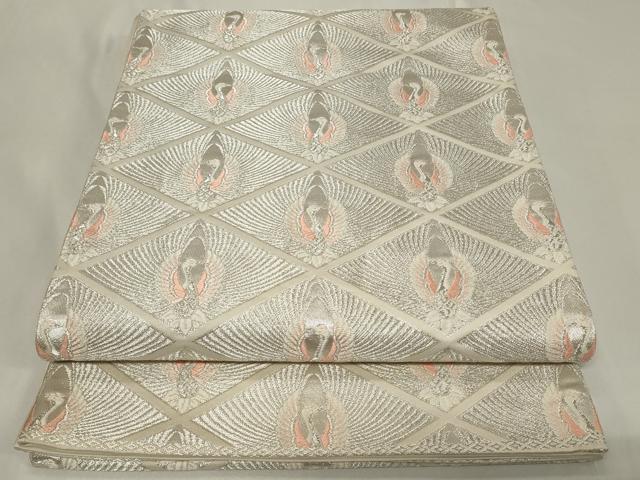 平和屋着物◎六通柄袋帯　菱鶴文　銀糸　正絹　逸品　CAAZ7662in