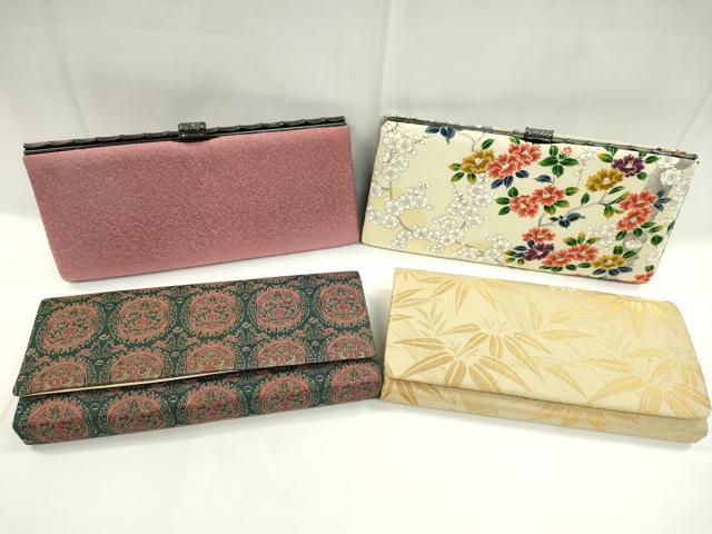 平和屋着物▼和装小物 和装バッグまとめて4点 ハンドバッグ 円文白虎朱雀錦 枝花文 笹竹文 クラッチ 金糸 逸品 CABC1091ju