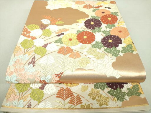 平和屋着物●西陣 河合美術織物謹製 六通柄袋帯 唐織 雲取り秋草文 金糸 正絹 逸品 未使用 DAAS3559ps 平和屋着物●西陣 河合美術織物謹製 六通柄袋帯 唐織 雲取り秋草文 金糸 正絹 逸品 未使用 DAAS3559ps