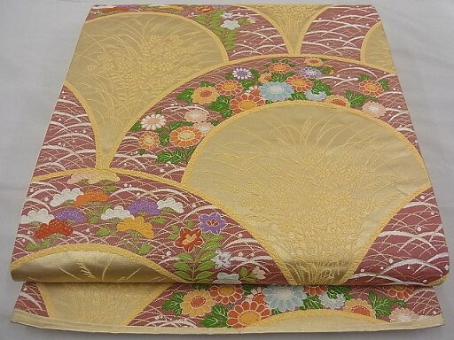 平和屋着物■西陣 六通柄袋帯 唐織 草花青海波 逸品 n-fw2837 平和屋着物■西陣 六通柄袋帯 唐織 草花青海波 逸品 n-fw2837