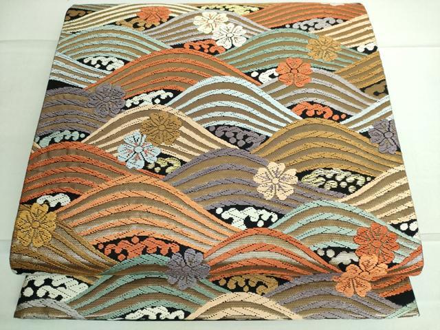 平和屋着物●六通柄袋帯　唐織　青海波桜花文　金糸　正絹　逸品　DAAP1605ic