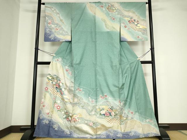 Kimono - 平和屋着物●訪問着　本場染大島紬　籬花文　金彩　正絹　逸品　DABA4650az