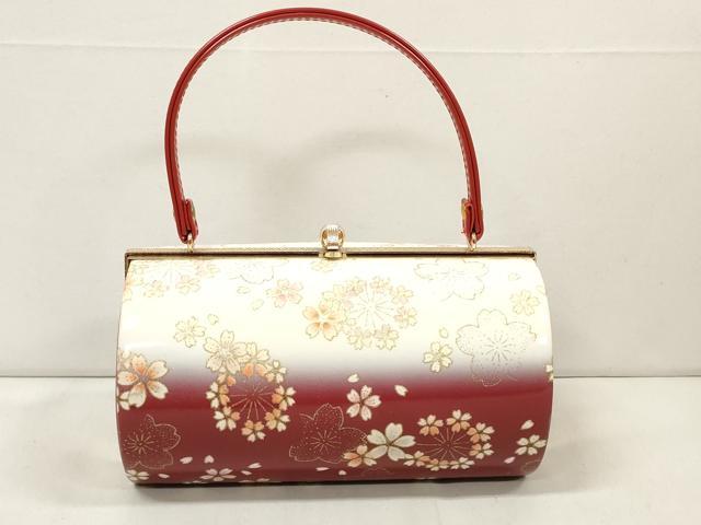 平和屋着物▼和装小物 和装バッグ 舞桜 花丸文 金彩 白／赤 逸品 DABA7308zzz