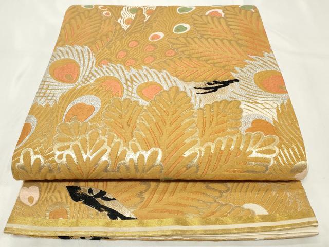平和屋着物◎アンティーク　大正ロマン　全通柄袋帯　孔雀羽文　金銀糸　正絹　逸品　CAAZ7674in