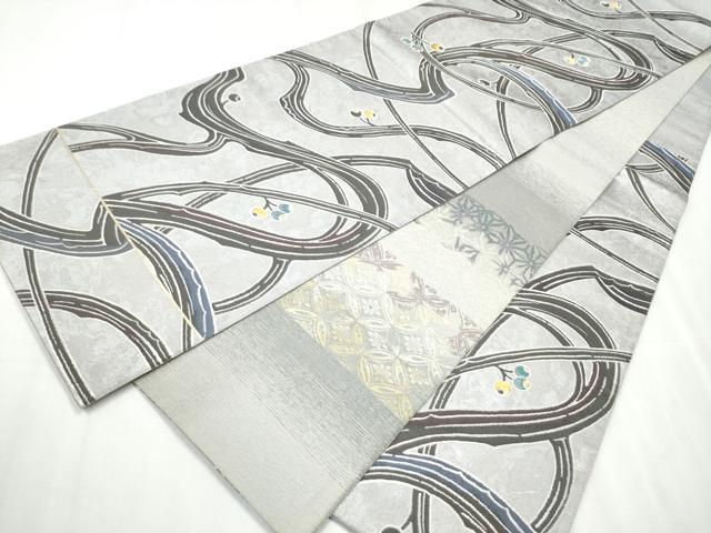 平和屋着物●両面　六通柄袋帯　枝木の実　金糸　正絹　逸品　CABC5472hy