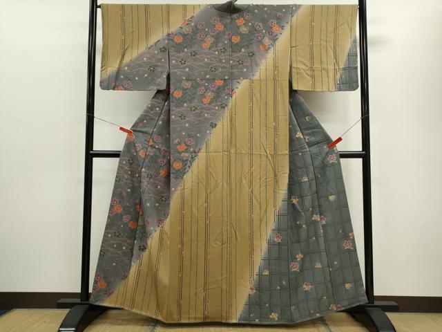 Full-Length Under-Kimono - 平和屋着物■訪問着　草花文　暈し染め　正絹　逸品　CABD9715ze