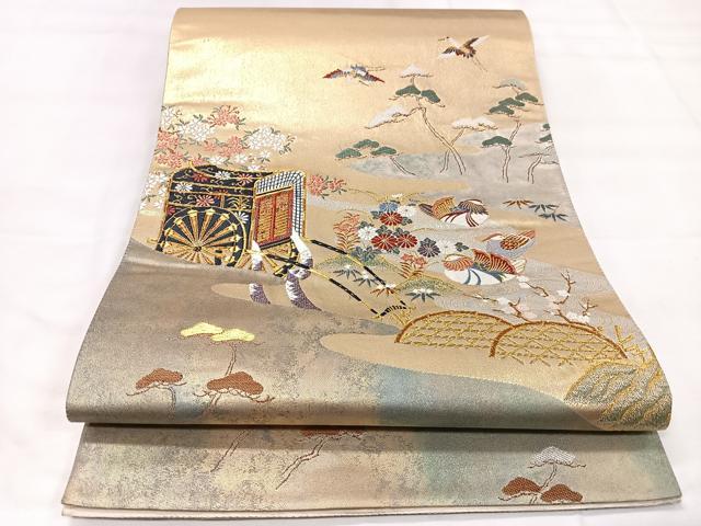 平和屋着物◎西陣　高島織物謹製　六通柄袋帯　唐織　鴛鴦浜松文　青銅箔　正絹　逸品　CAAX9898xe