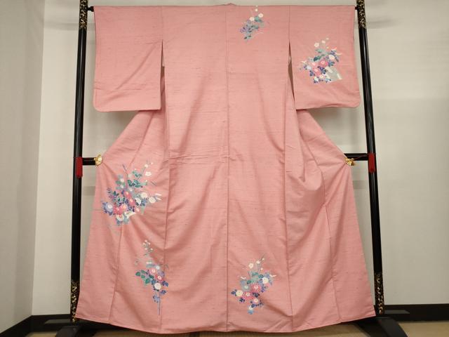 Rakuten - 平和屋着物●訪問着　友禅　紬地　地紙草花文　正絹　逸品　AAAX6987ck