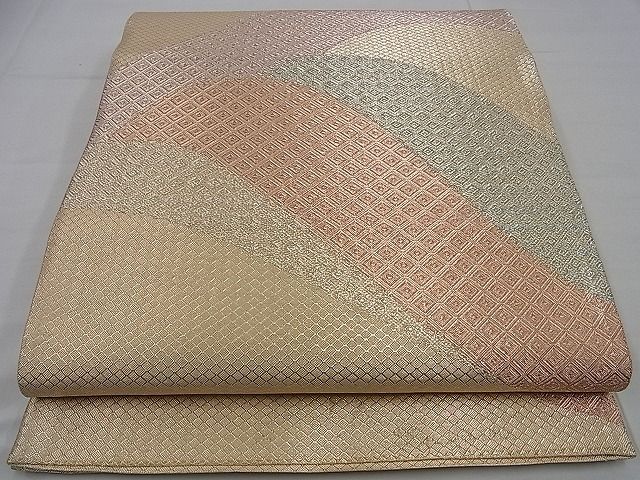 平和屋着物■本佐賀錦　六通柄袋帯　重ね山菱吉祥文　金銀糸　逸品　n-sa2568