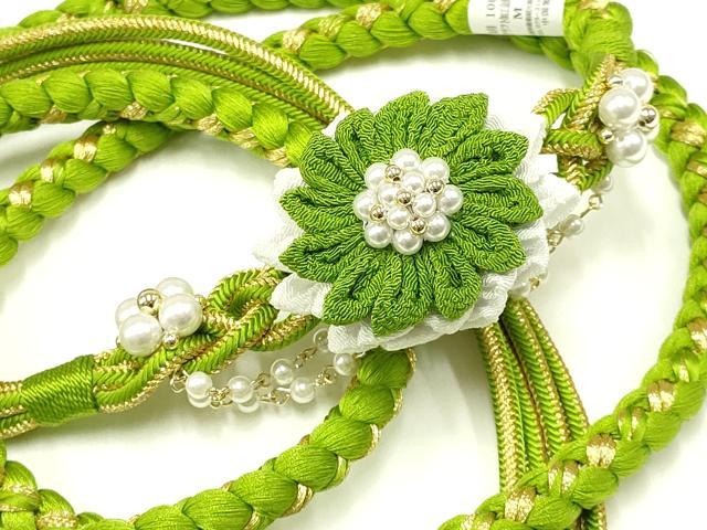 平和屋着物●和装小物　振袖用帯締め　装飾　つまみ細工　ちりめん細工　パール　金糸　撚り房　逸品　..