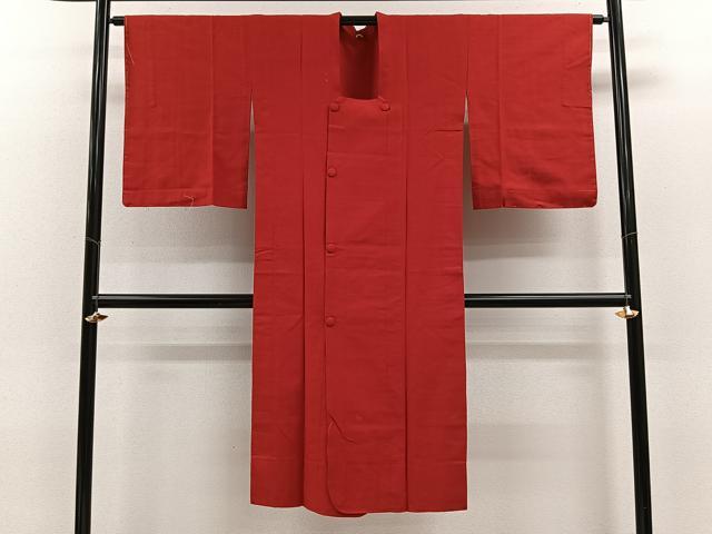 平和屋着物■道行コート　単衣　茜色　ロング丈　正絹　逸品　CABA3278ua