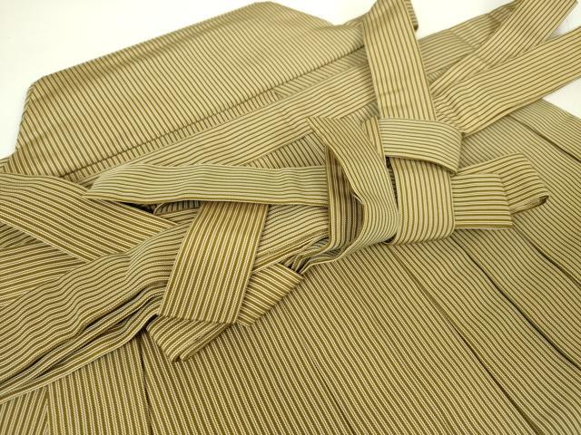 平和屋本店■極上　男性　人間国宝　甲田綏郎　精好仙台平　馬乗袴　縞　黄橡色×白　逸品　DZAA4114kh5