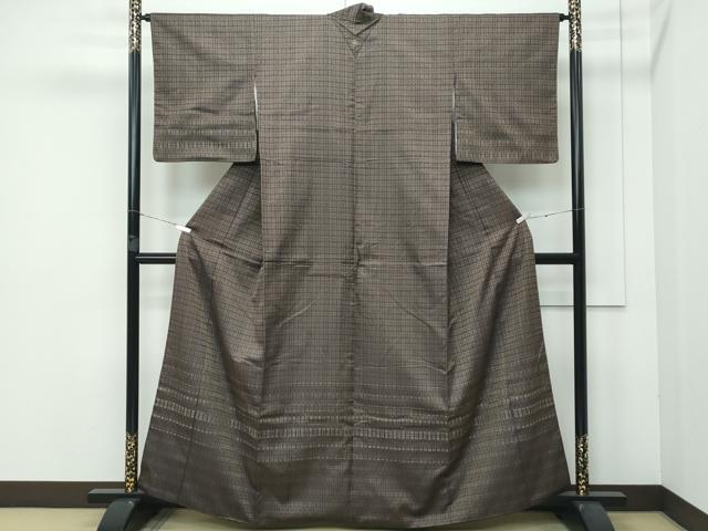 平和屋着物■極上　訪問着　紬地　変わり格子　逸品　CZAA3533s5