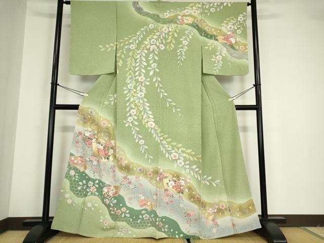 平和屋着物●訪問着　絞り　地紙花文　暈し染め　金彩　正絹　逸品　未使用　DABA4647az